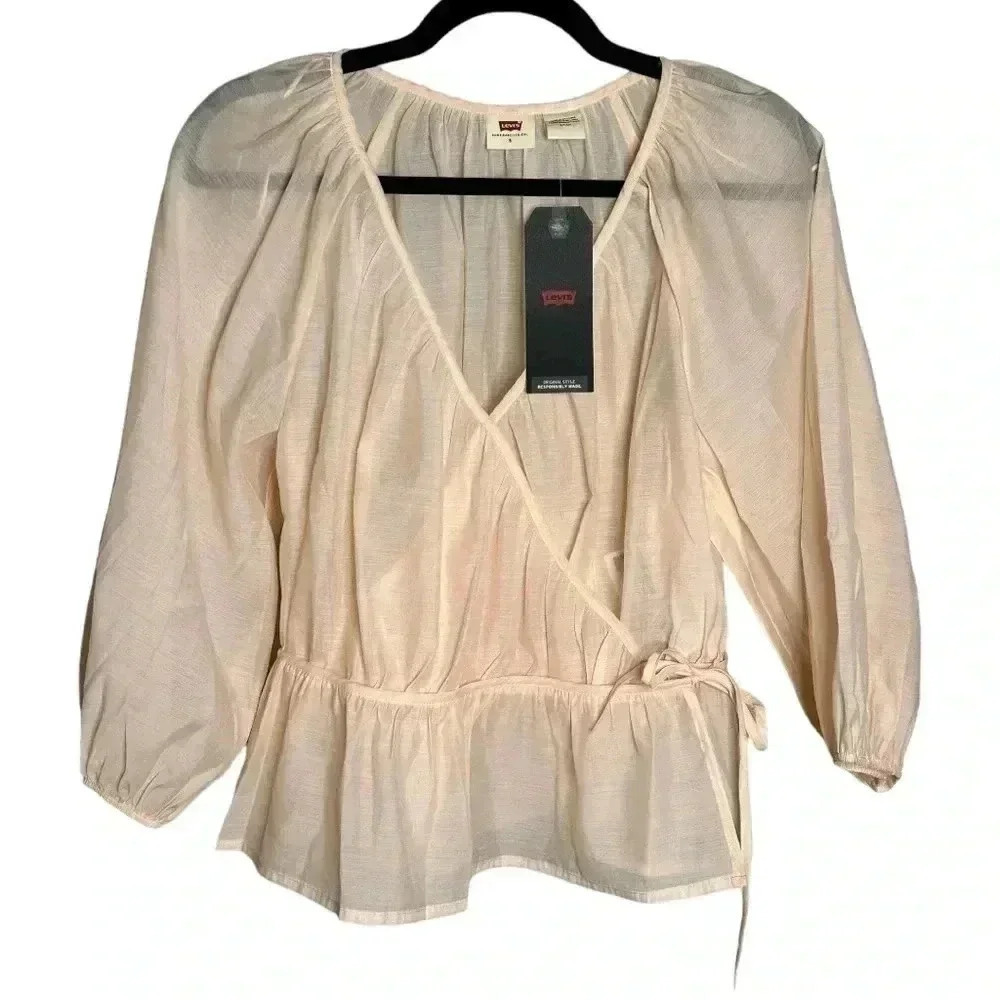 NWT Levi’s DELILAH WRAP PUFF SLEEVE TOP Small - Picture 3 of 8